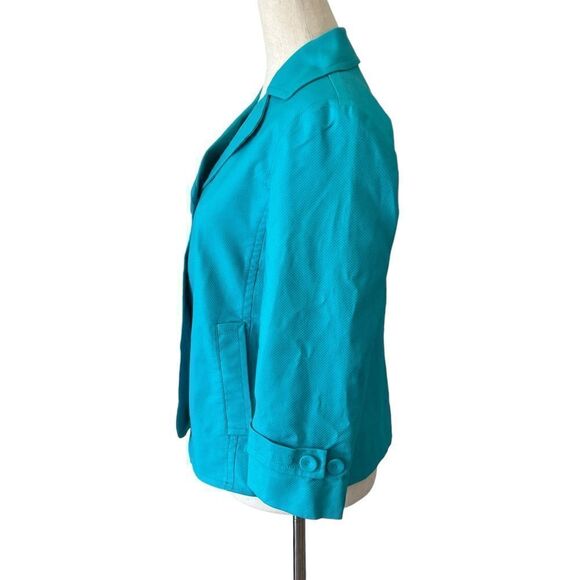 Talbots NWOT Cotton Stretch Pique Turquoise One Button Blazer Jacket 6P - Picture 2 of 6